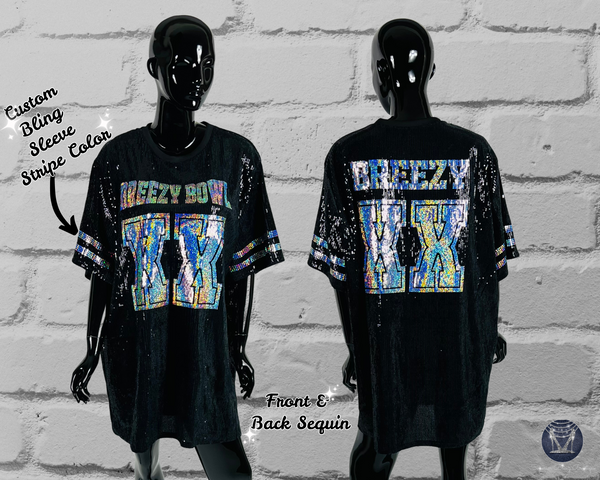 Black Sequin Dress, Custom Sequin Tunic Shirt Dress, Football Bling, Cheer Bling, Birthday Bling, Sports Bling, Custom Name and Number