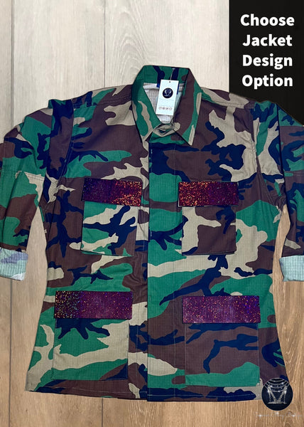 Custom Bling Camouflage Military Patchwork Jacket
