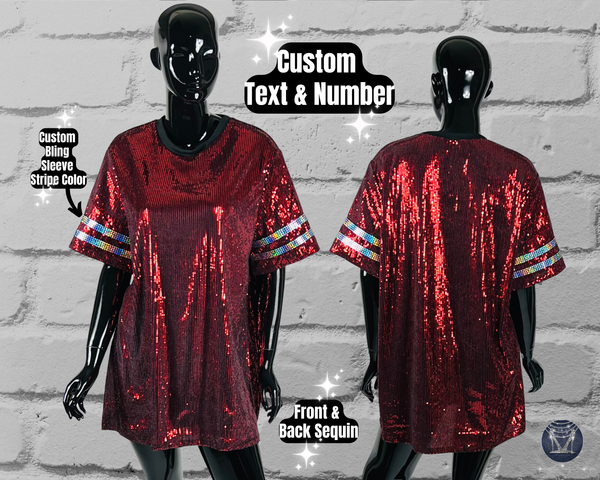 Burgundy Custom Sequin Tunic Shirt Dress, Football Bling, Cheer Bling, Birthday Bling, Sports Bling, Custom Name and Number