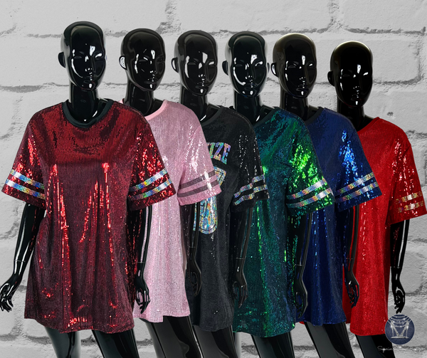 Custom Sequin Tunic Shirt Dress, Football Bling, Cheer Bling, Birthday Bling, Sports Bling, Custom Name and Number