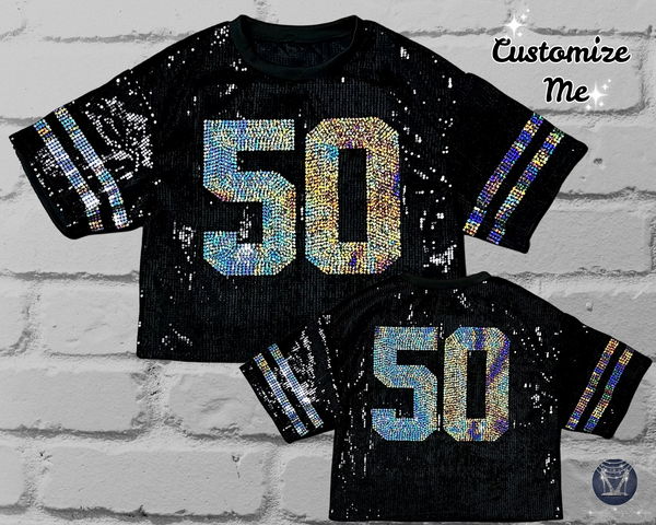Custom Jersey Bling Sequin Shirt- Custom Text & Number