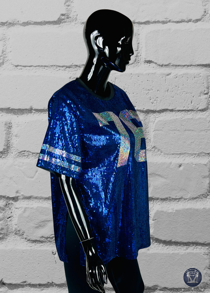 Custom Sequin Side-Slit Top – Your Number + Bling Sleeve Stripes