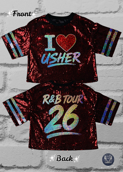 I Love Usher Sequin Concert Jersey Top