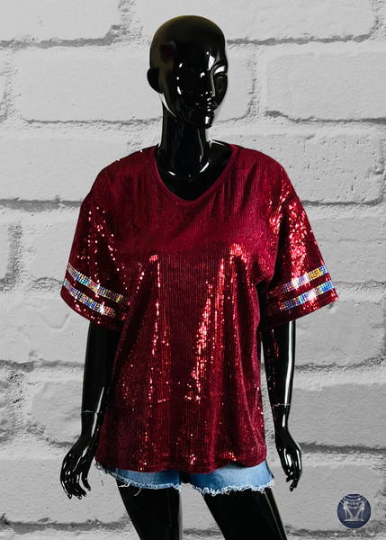 Andettes 1988 V-Neck Sequin Top - NO SLEEVE STRIPES