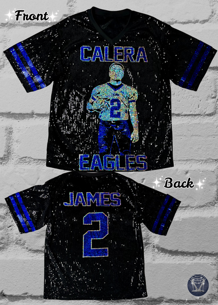 Custom Football Player Portrait Sequin Jersey - Personalized Portrait Jersey - Senior Night Football Mom Shirt