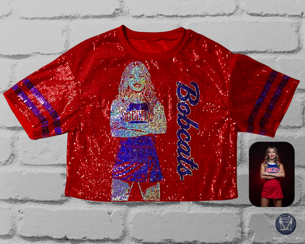 Custom Cheerleader & Dancer Portrait Mid-Crop Sequin Jersey - Mom Bling Jersey