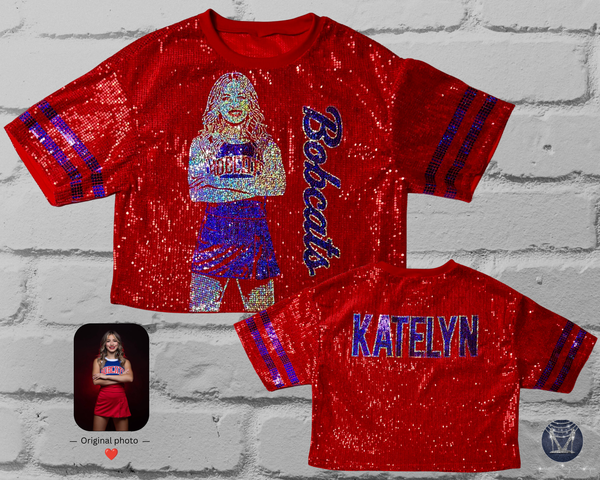 Custom Cheerleader & Dancer Portrait Mid-Crop Sequin Jersey - Mom Bling Jersey