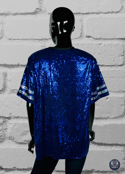 Custom Sequin Side-Slit Top – Your Number + Bling Sleeve Stripes