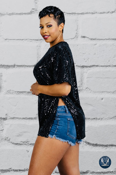 NE Way Sequin Side-Slit Concert Top