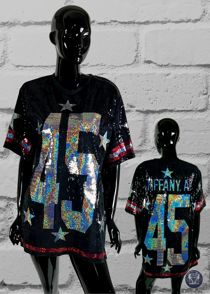 Custom Sequin Jersey Dress - Large Front Number & Back Numbers Superior Bling Boutique Custom Sequin Jersey Dress - Large Front Number & Back Numbers Superior Bling Boutique