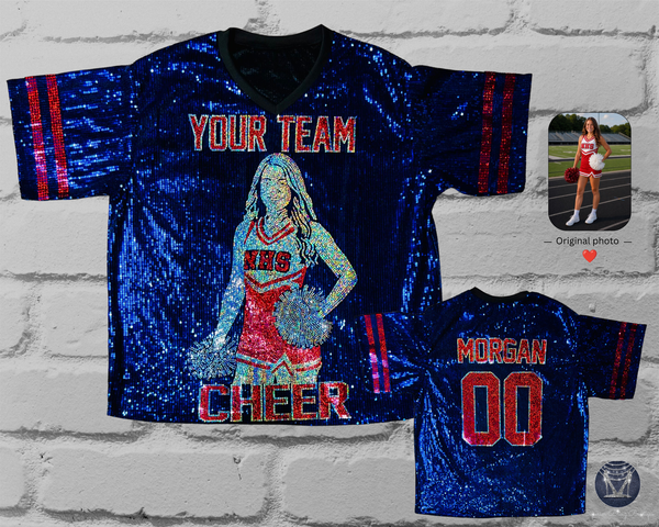 Custom Football Player Portrait Sequin Jersey - Personalized Portrait Jersey - Senior Night Football Mom Shirt