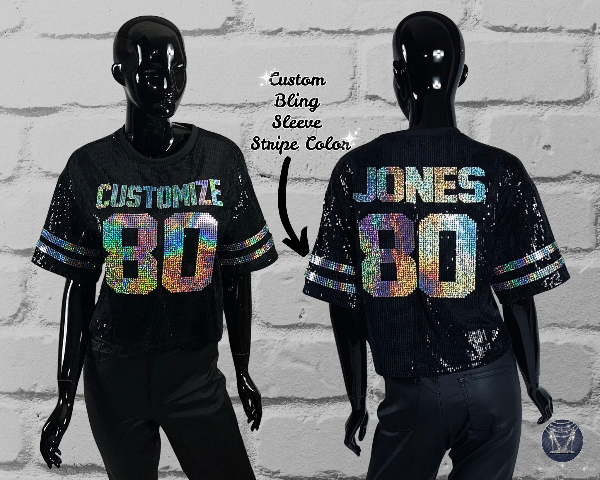 Custom Jersey Bling Sequin Shirt- Custom Text & Number