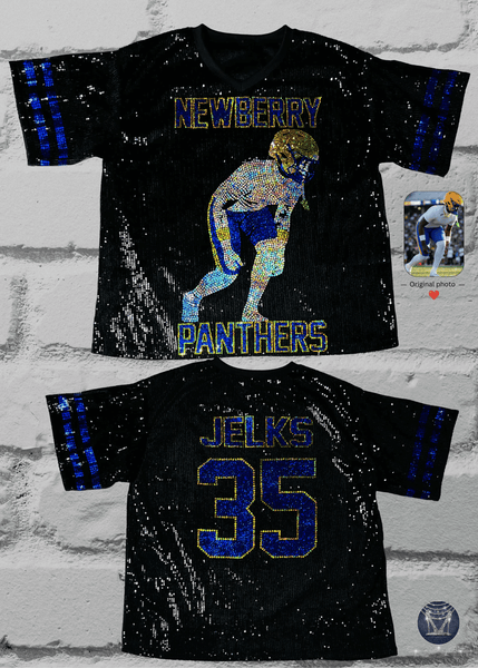Custom Football Player Portrait Sequin Jersey - Personalized Portrait Jersey - Senior Night Football Mom Shirt