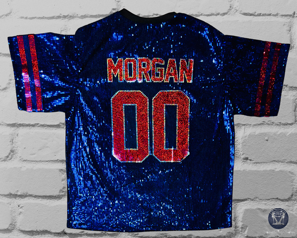 Custom Football Player Portrait Sequin Jersey - Personalized Portrait Jersey - Senior Night Football Mom Shirt