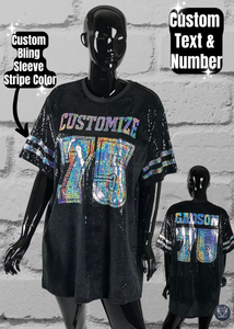 Custom Sequin Tunic Shirt Dress, Football Bling, Cheer Bling, Birthday Bling, Sports Bling, Custom Name and Number