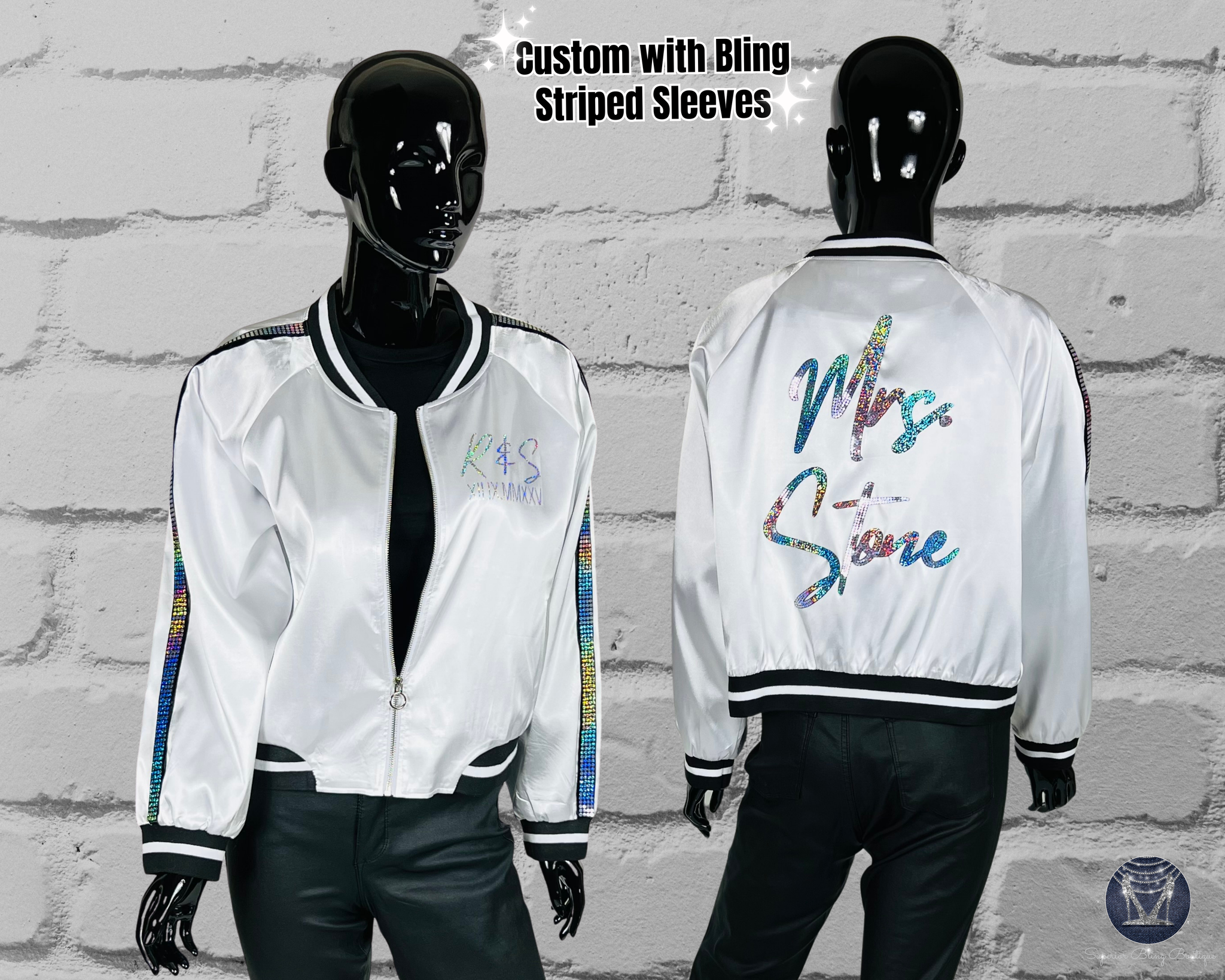 Custom Bling Bride Satin Lightweight Bomber Jacket