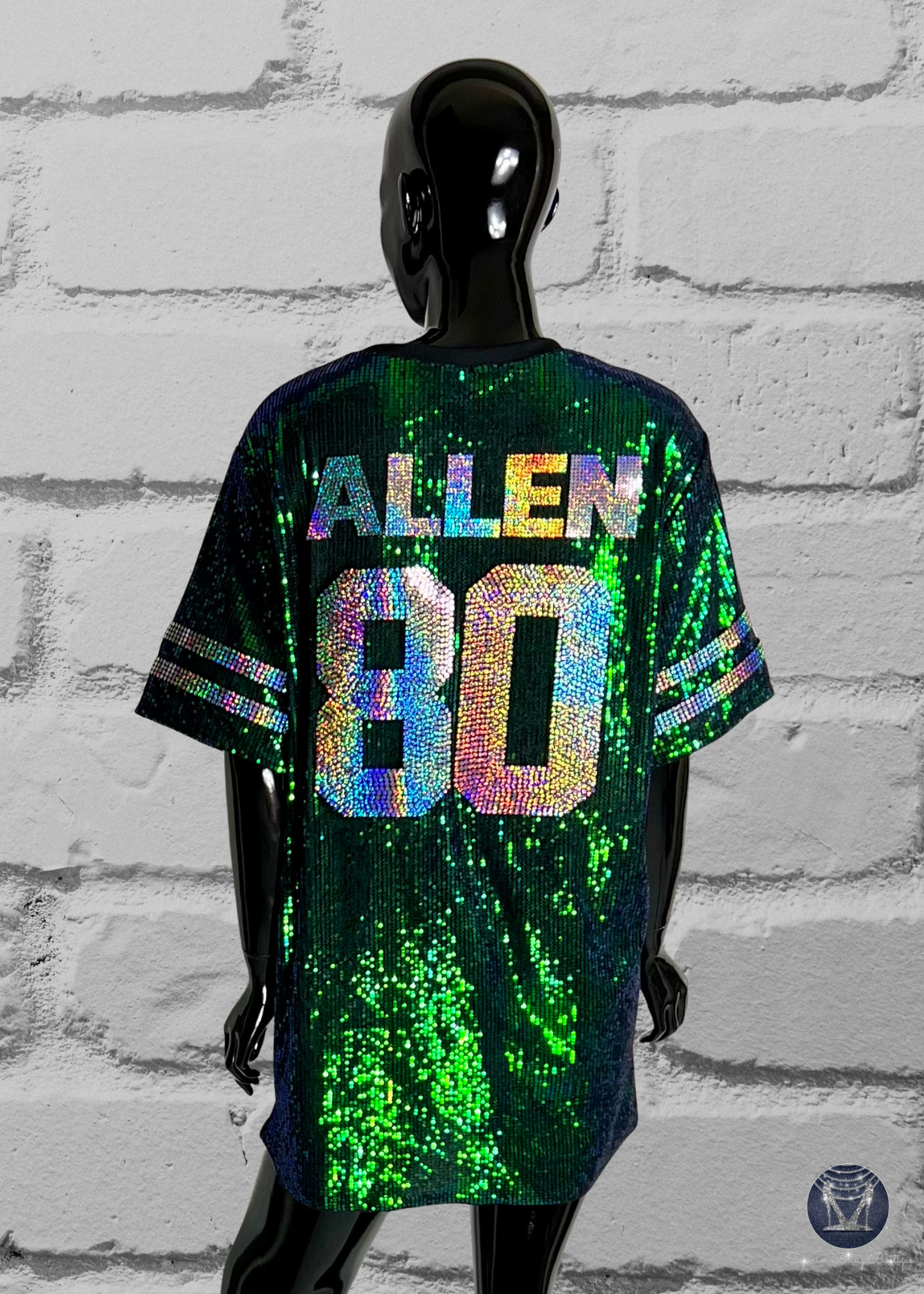 Custom Jersey Bling Sequin Dress - Custom Text & Number Superior Bling Boutique Custom Jersey Bling Sequin Dress - Custom Text & Number Superior Bling Boutique