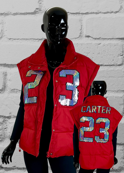 Custom Bling Oversized Patchwork Puffer Vest