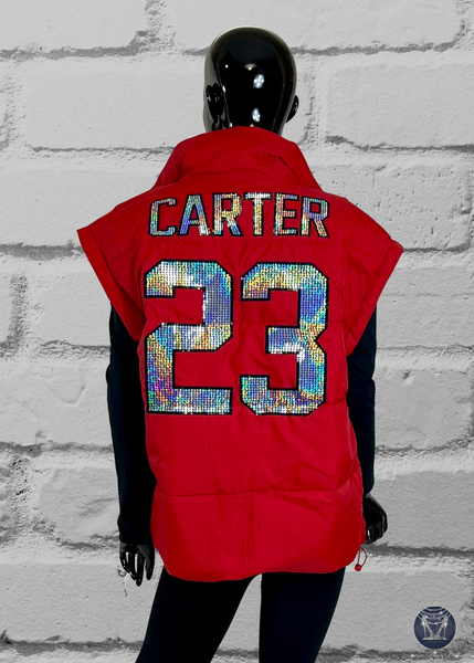 Custom Bling Oversized Patchwork Puffer Vest