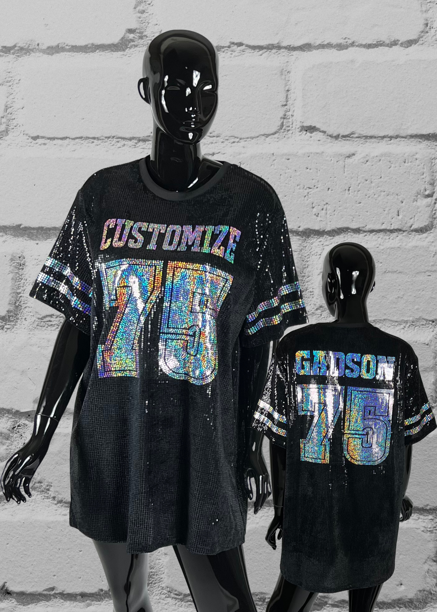 Black Sequin Dress, Custom Sequin Tunic Shirt Dress, Football Bling, Cheer Bling, Birthday Bling, Sports Bling, Custom Name and Number