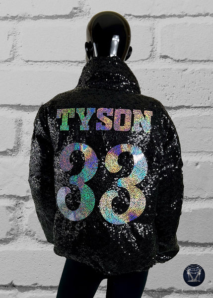 Custom Black Bling Sequin Puffer Jacket