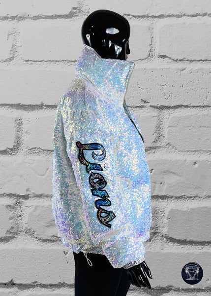 Custom White Bling Sequin Puffer Jacket