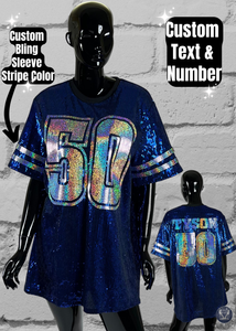 Custom Sequin Tunic Shirt Dress, Football Bling, Cheer Bling, Birthday Bling, Sports Bling, Custom Name and Number