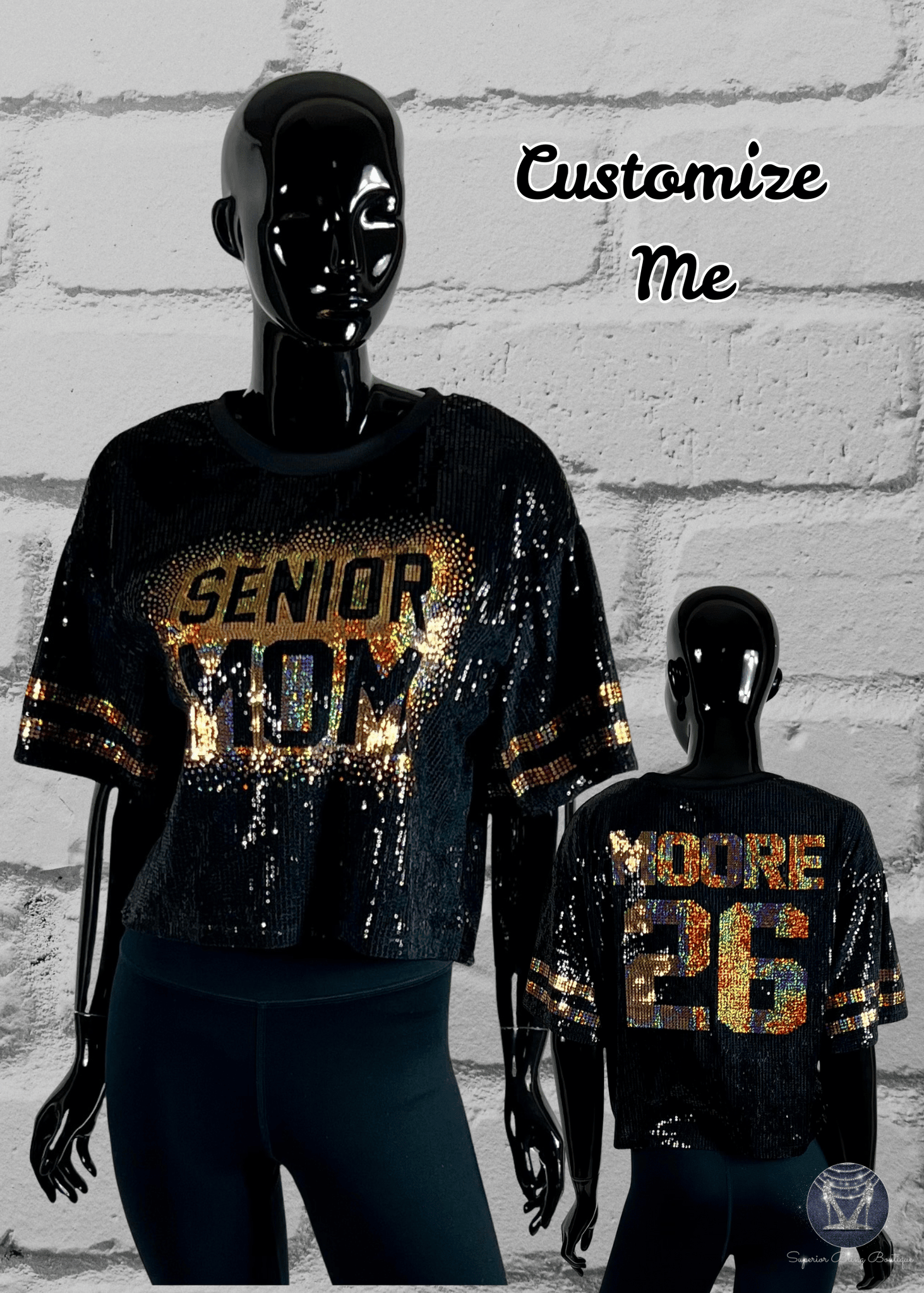 Senior Mom Sequin Jersey – Custom Name & Number