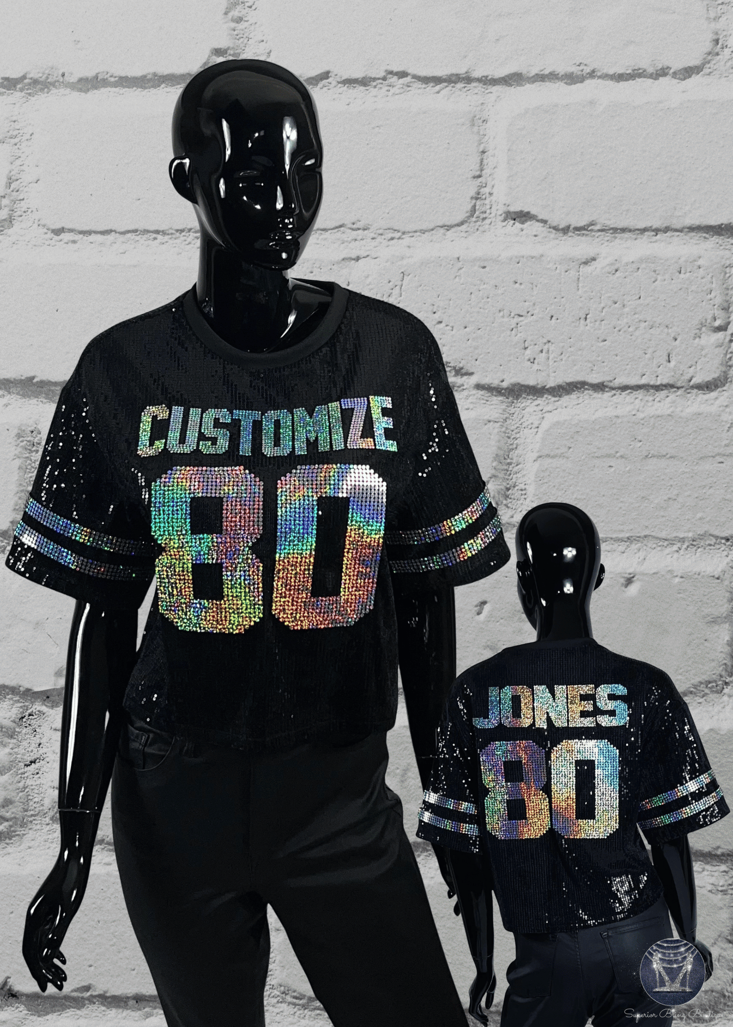 Custom Sequin Jersey – Large Front Number + Optional Name & Number on Back