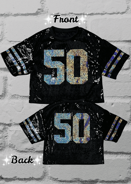 Custom Sequin Jersey – Large Front Number + Optional Name & Number on Back