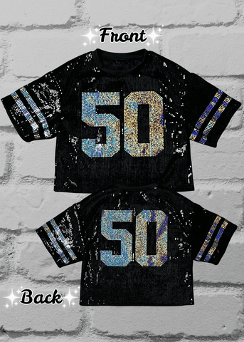 Custom Sequin Jersey – Large Front Number + Optional Name & Number on Back