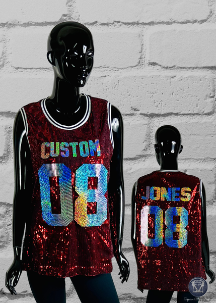 Sequin Basketball Fan Jersey – Custom Name & Number Top