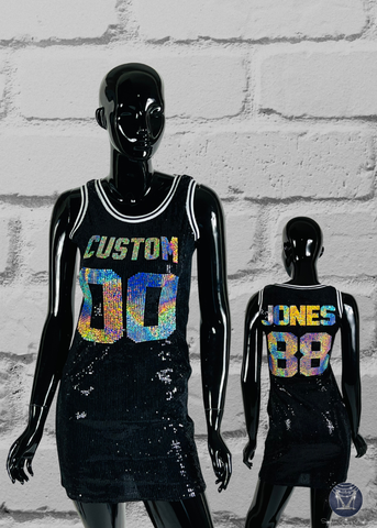 Signature Sequin Courtside Bodycon – Custom Name & Number Basketball Dress
