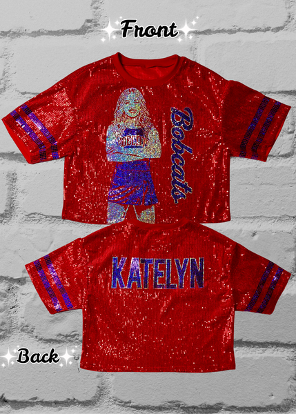 Custom Cheerleader & Dancer Portrait Mid-Crop Sequin Jersey - Mom Bling Jersey