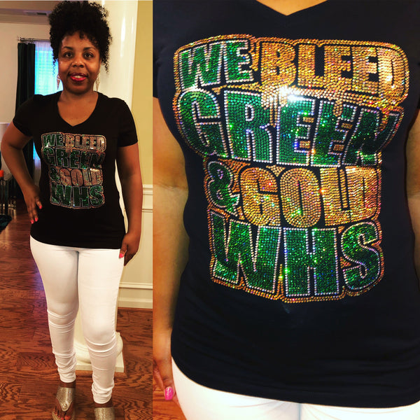 We Bleed Green & Gold Bling Shirt - Superior Boutique