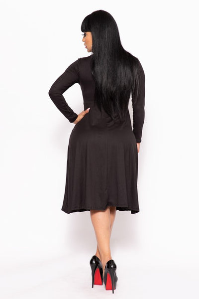 Simply Cute Pleated Midi Dress - Black