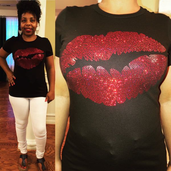 Sexy Red Lips Bling Shirt - Superior Boutique