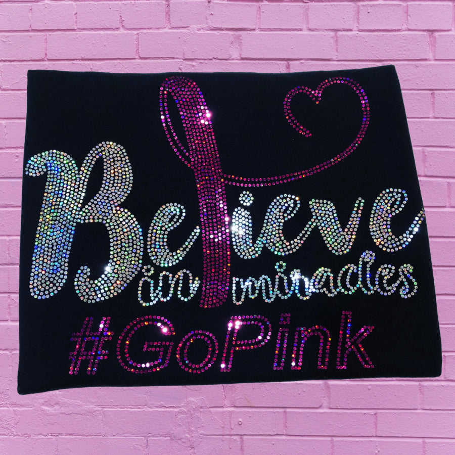 Believe In Miracles (Pink Ribbon) Awareness Bling Shirt - Superior Boutique