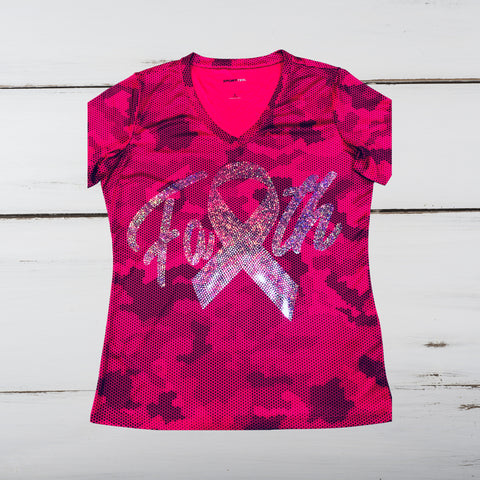 "Faith" Breast Cancer Bling CamoHex Shirt - Superior Boutique