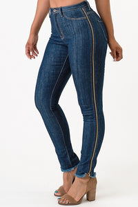 Side Zippered High Rise Skinny Jeans (Dark Blue) - Superior Boutique