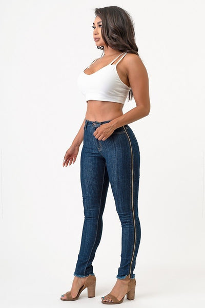 Side Zippered High Rise Skinny Jeans (Dark Blue) - Superior Boutique