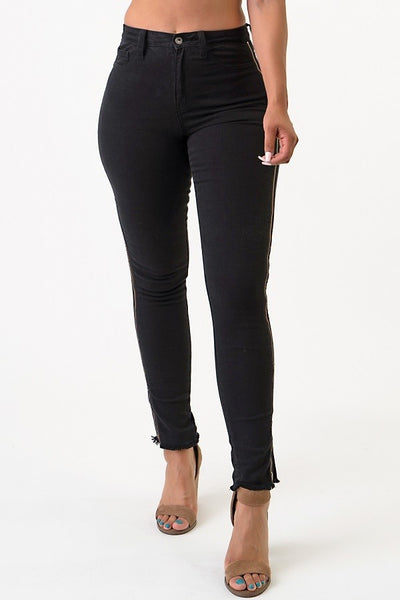 Side Zippered High Rise Skinny Jeans (Black) - Superior Boutique