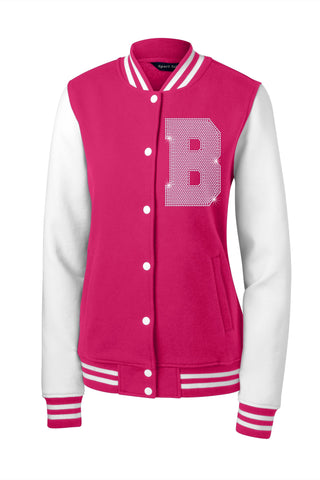 Ladies Fleece Letterman Bling Jacket - Superior Boutique