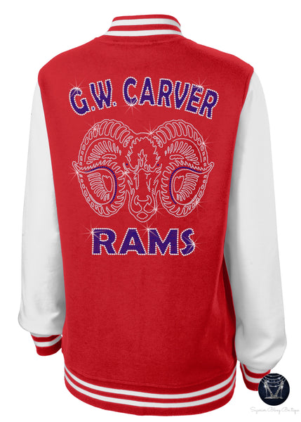 Carver Rams Ladies Letterman Bling Jacket (FLEECE)