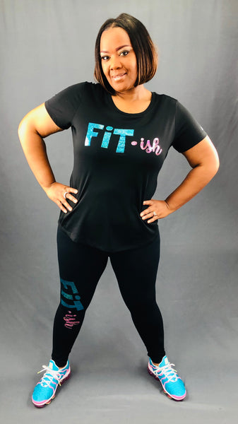 Fit · ish Bling Performance Tee (Teal & Pink)