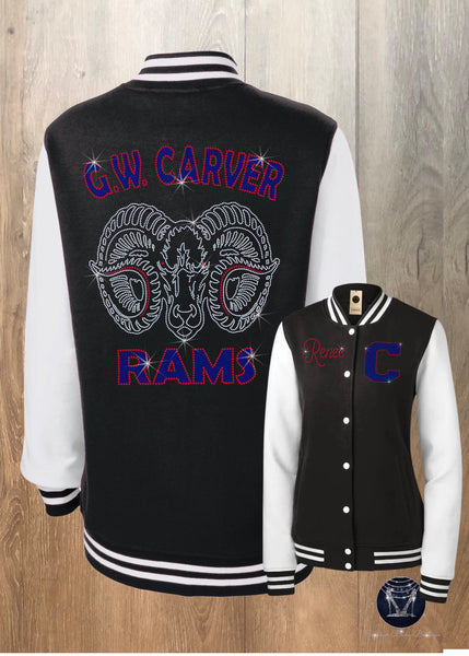 Carver Rams Ladies Letterman Bling Jacket (FLEECE)