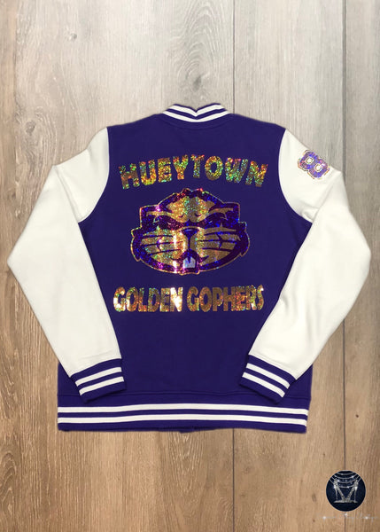 Hueytown Golden Gophers Ladies Letterman Bling Jacket (FLEECE)