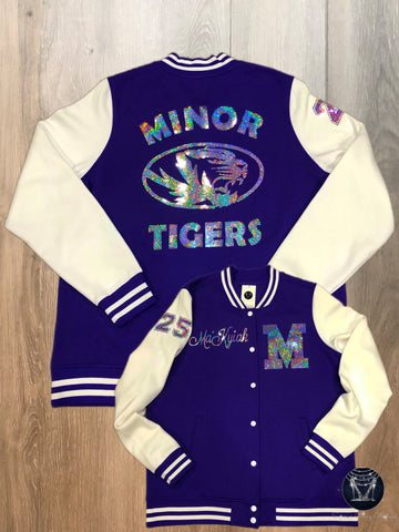 Minor Tigers Ladies Letterman Bling Jacket (FLEECE)
