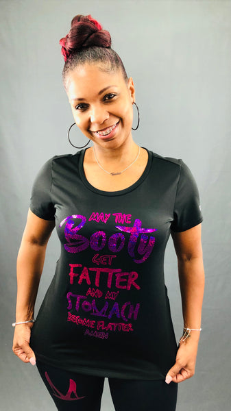 MAY THE BOOTY GET FATTER Bling Performance Tee • Fuchsia & Purple