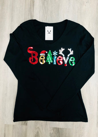Believe Christmas Bling Shirt (Long Sleeve)
